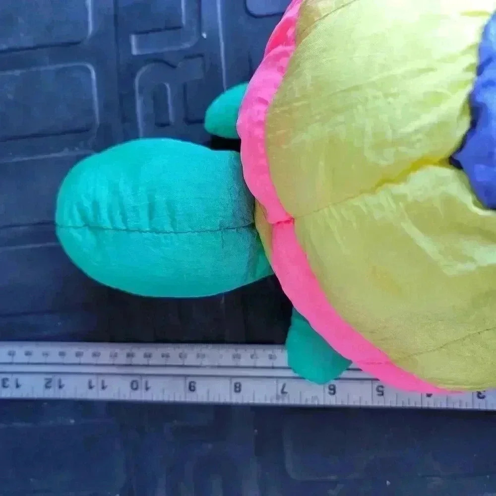 Vintage 1980’s Mervyn’s Playful Pals Neon Stuffed Plush Turtle Nylon Retro Korea - Picture 6 of 7